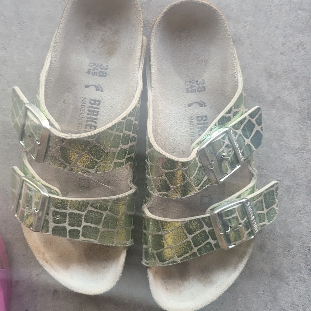 Birkenstock Women's Green and Gold Sandals